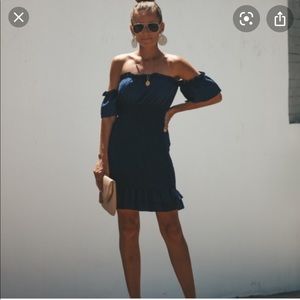 Navy Short Off the Shoulder Dress